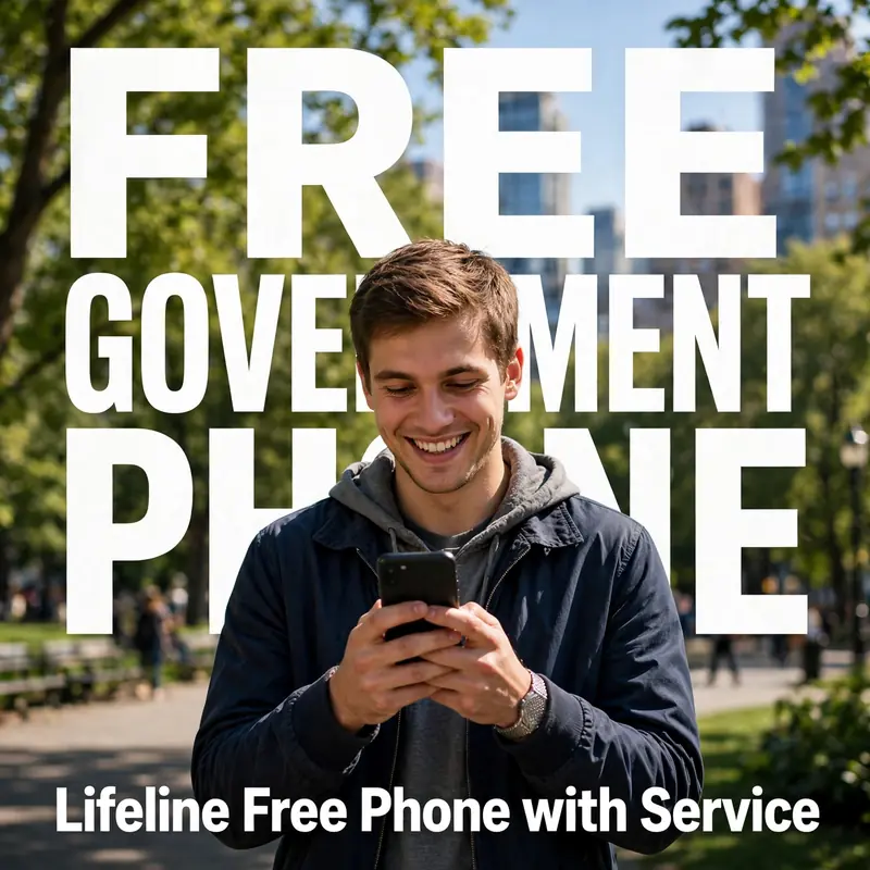 Man smiling while using a free Lifeline government iPhone